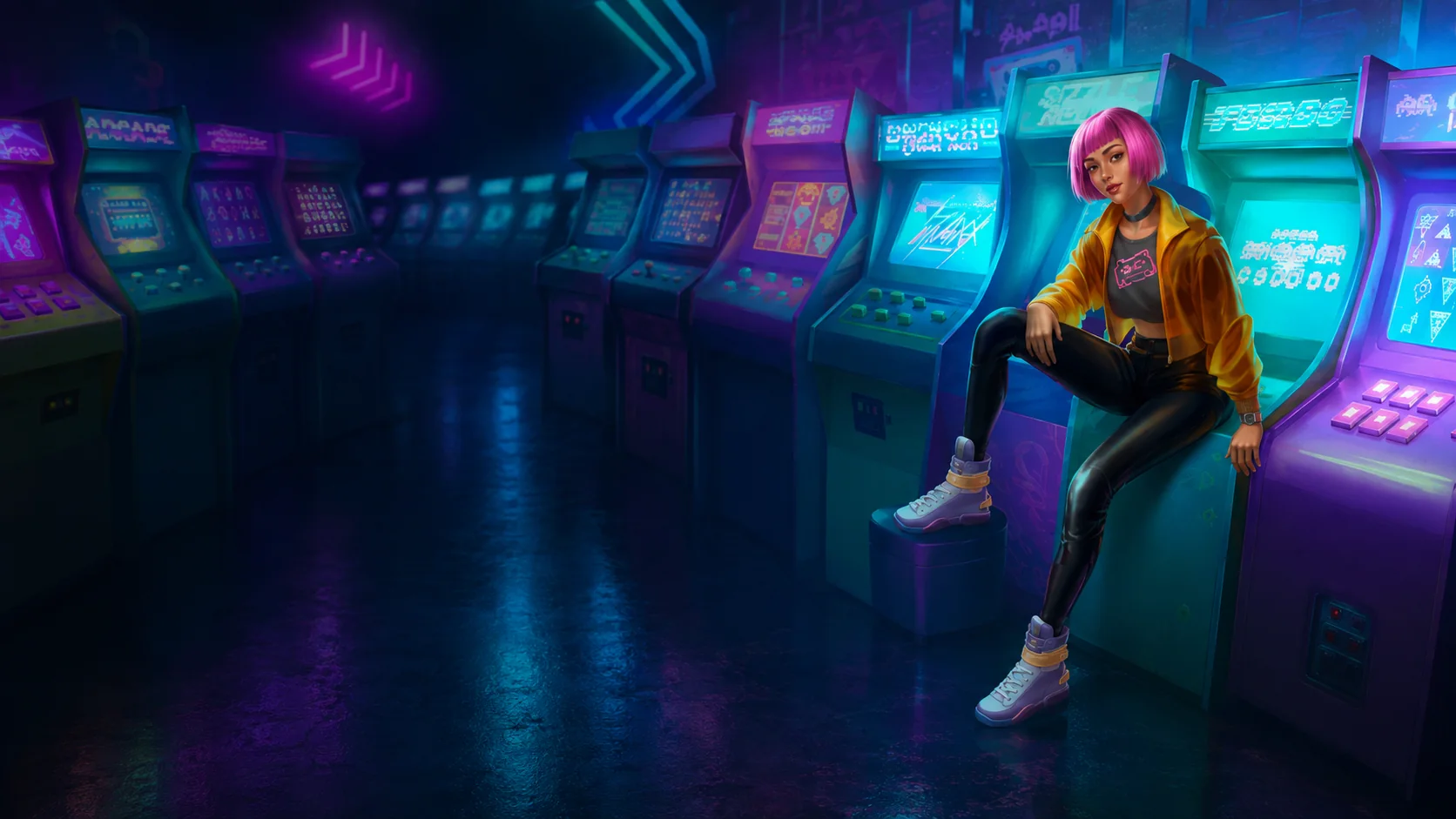 Neon-Spielhalle als Hintergrund für den sicheren PowerUpCasino Zugang